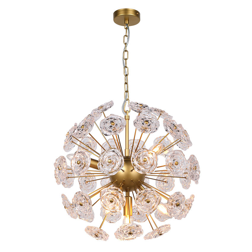 Sperical Chandelier With Faceted Crystal Glass E14 Polished Chrome/Satin Brass