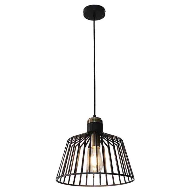 Rustic Black Cage Pendant -Antique Brass