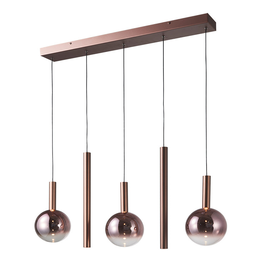 Aurora 5 Light Bar Pendant- Glass & Copper Harmony