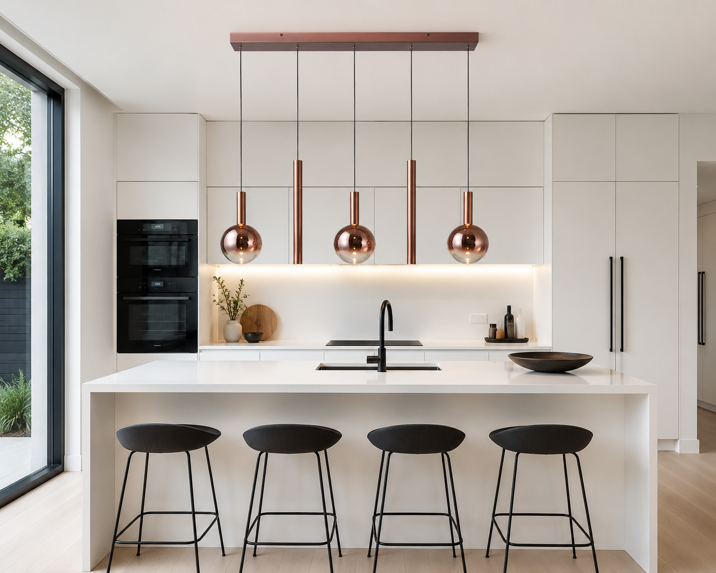 Aurora 5 Light Bar Pendant- Glass & Copper Harmony