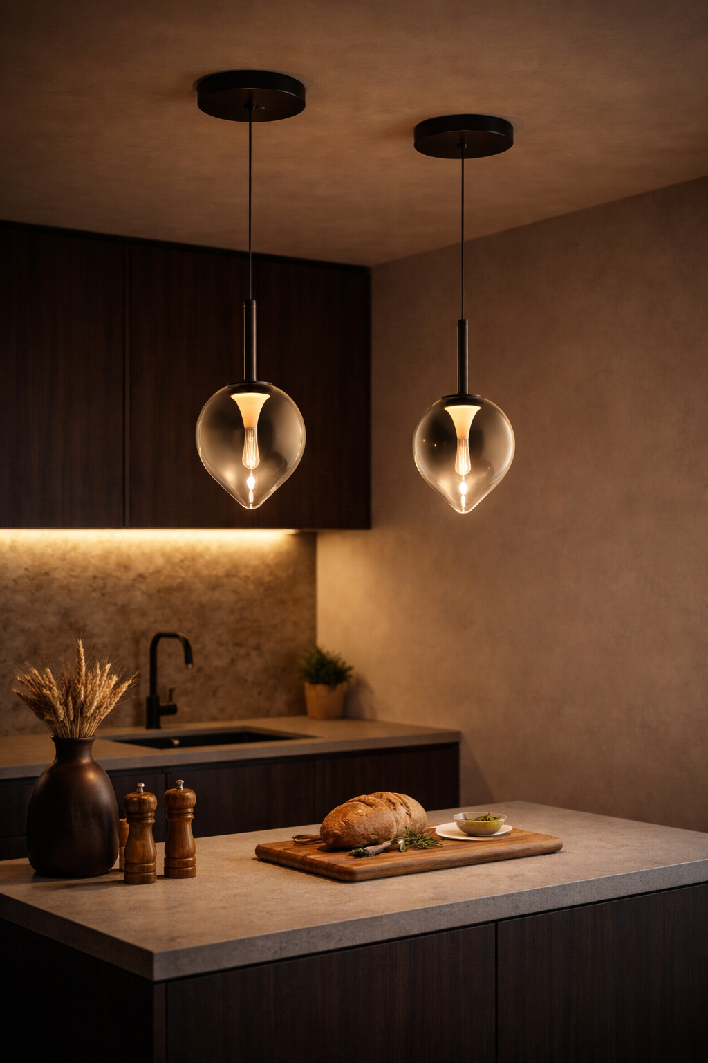Vetro LED Pendant- Smoke / Amber Finishes
