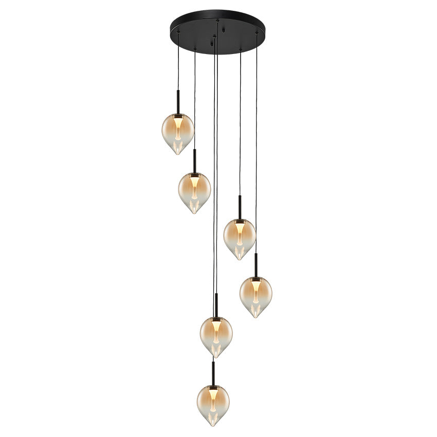 Vetro 6Lt LED Cluster Pendant- Smoke / Amber Finishes