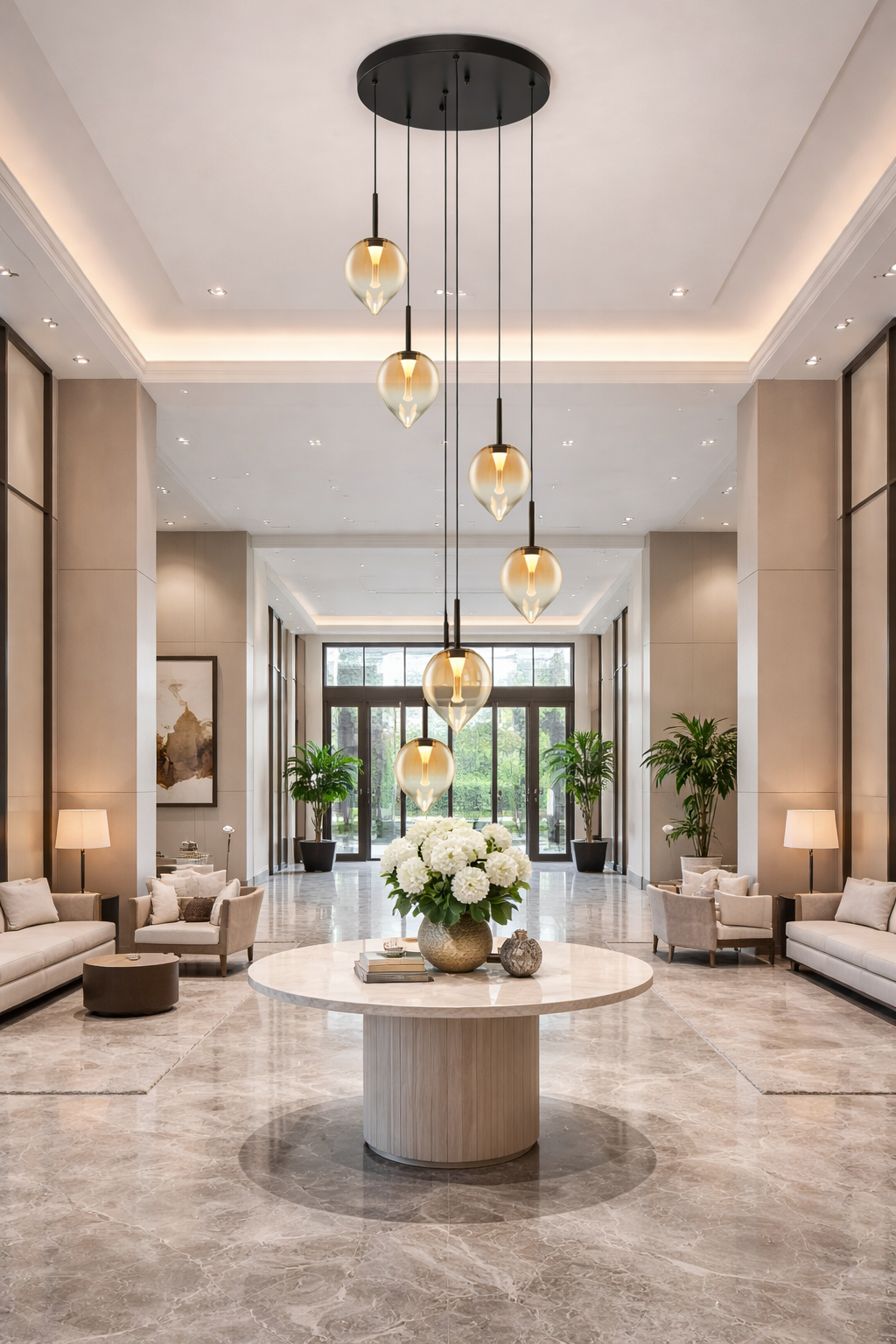 Vetro 6Lt LED Cluster Pendant- Smoke / Amber Finishes
