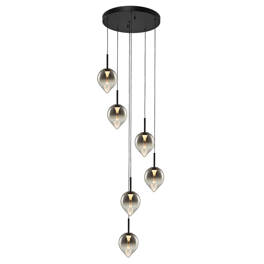 Vetro 6Lt LED Cluster Pendant- Smoke / Amber Finishes
