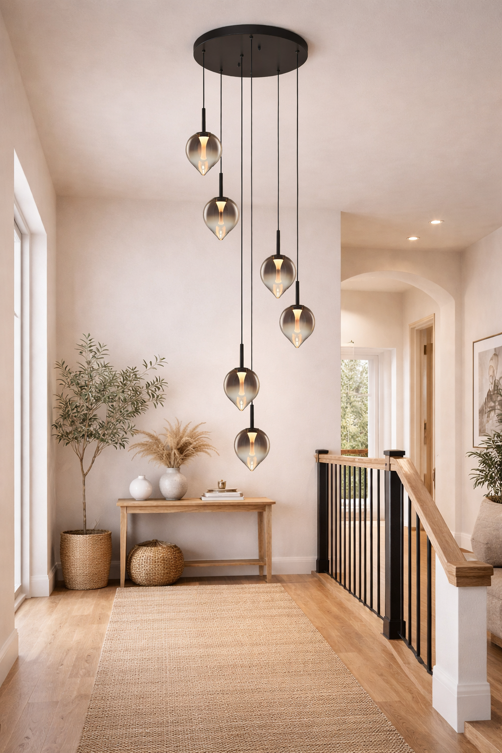 Vetro 6Lt LED Cluster Pendant- Smoke / Amber Finishes