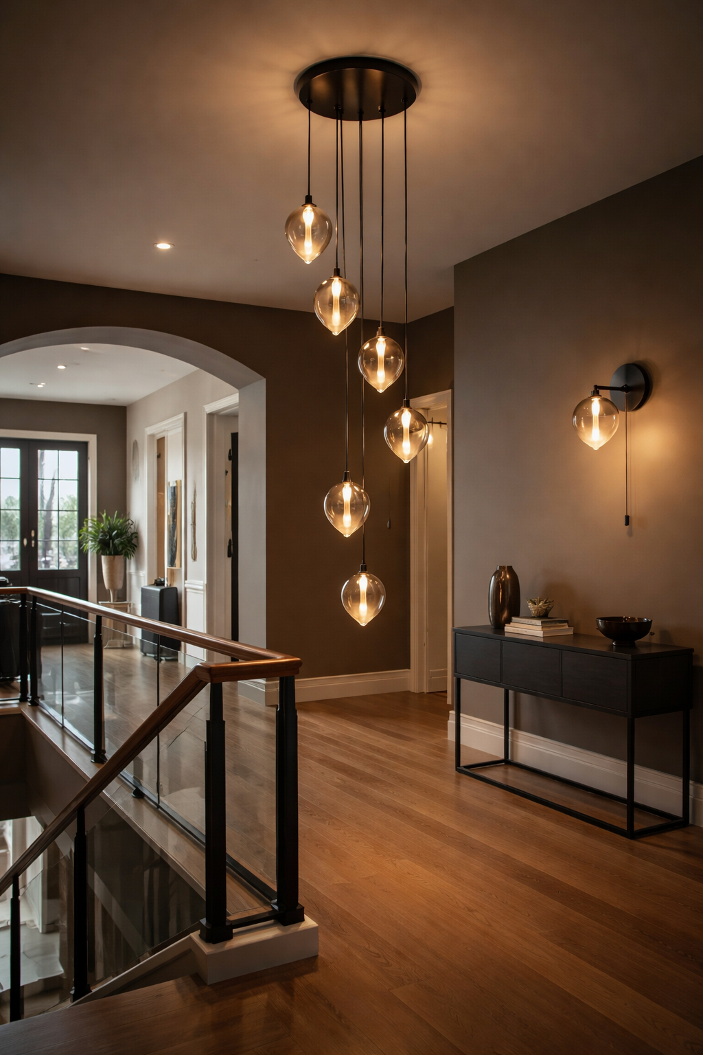 Vetro 6Lt LED Cluster Pendant- Smoke / Amber Finishes