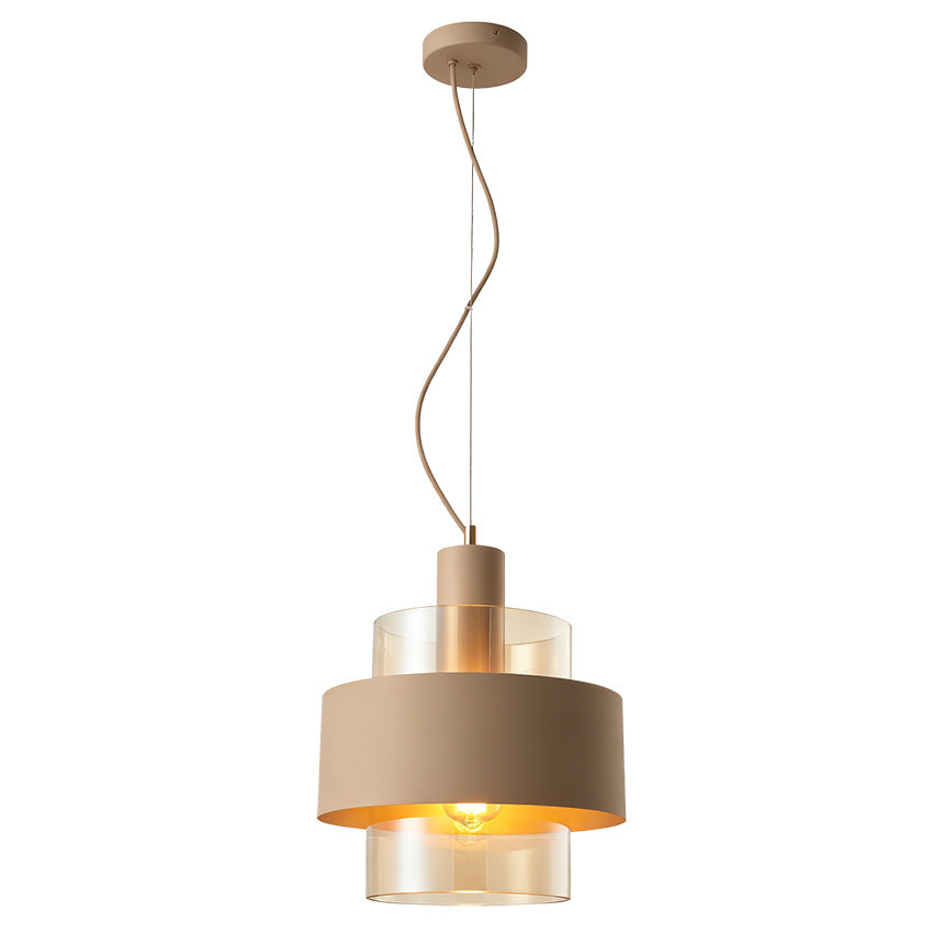 Mela Pendant Range E27- Beige/ Matt Brass & Amber/Matt Brass & Smoke