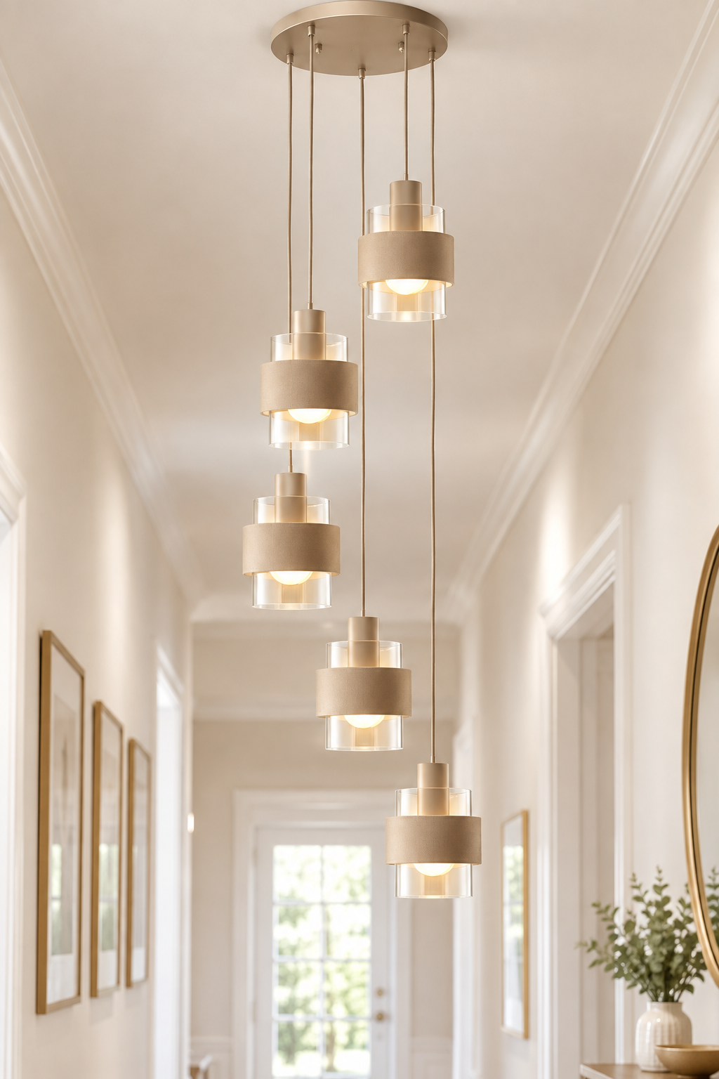 Mela Cluster Light E27-  Beige Matt Brass & Amber/Matt Brass & Smoke