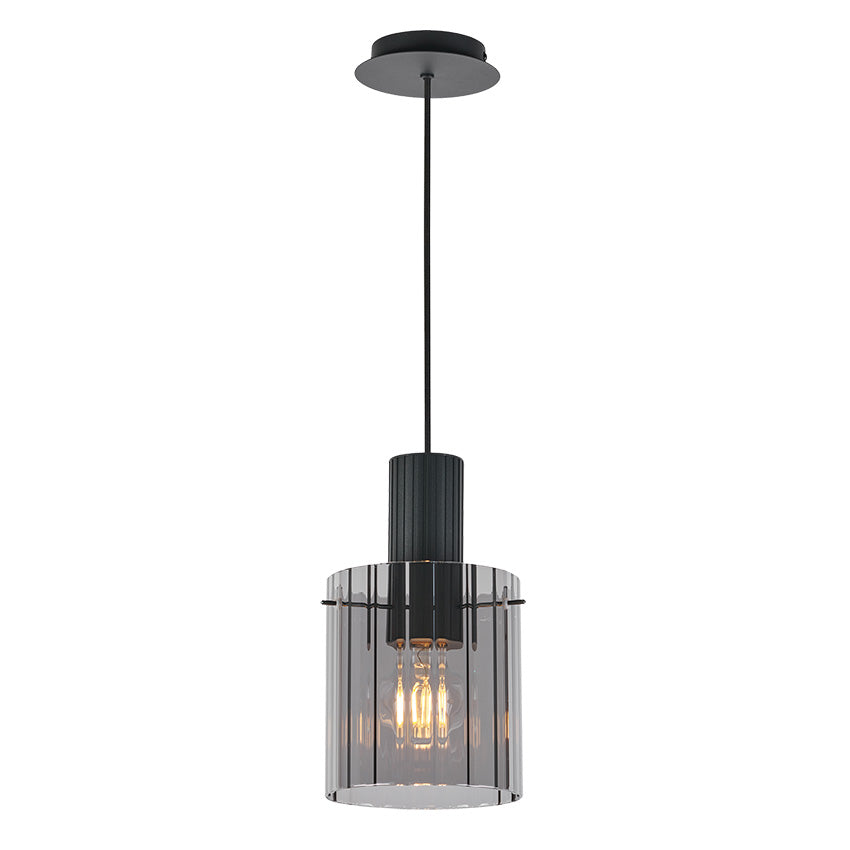 Valencia Pendant- Smoke Ribbed Glass