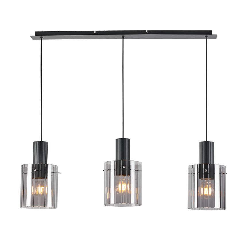 Valencia 3L Bar Pendant- Fading Smoked Ribbed Glass