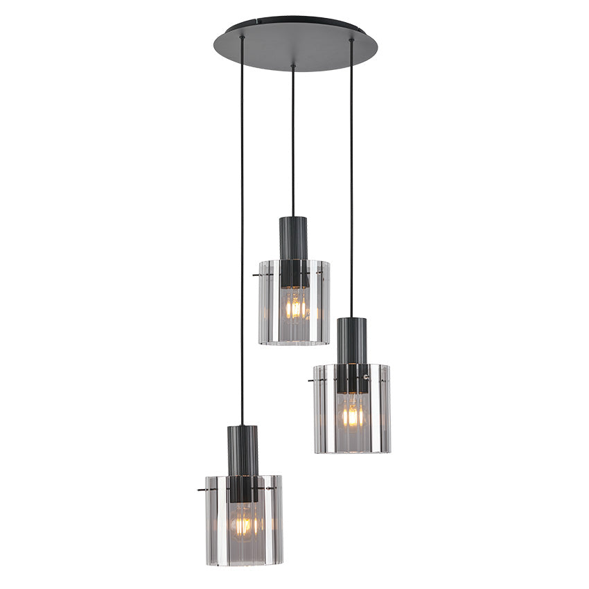 Valencia 3L Cluster Drop Pendant- Fading Smoked Ribbed Glass
