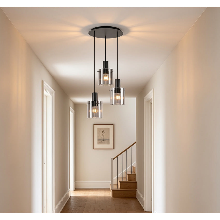 Valencia 3L Cluster Drop Pendant- Fading Smoked Ribbed Glass
