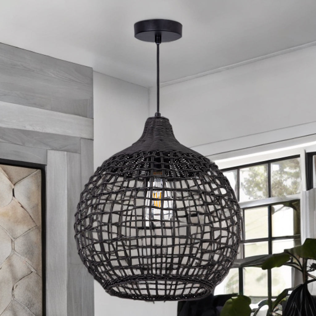 Harvest Rattan Round Pendant Lights- Black/ Natural Rattan Finishes