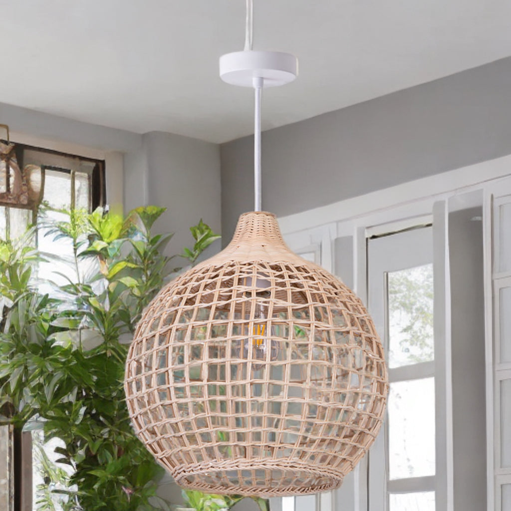 Harvest Rattan Round Pendant Lights- Black/ Natural Rattan Finishes