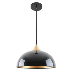 High Gloss Black/White Dome Style Metal Pendant E27 Black