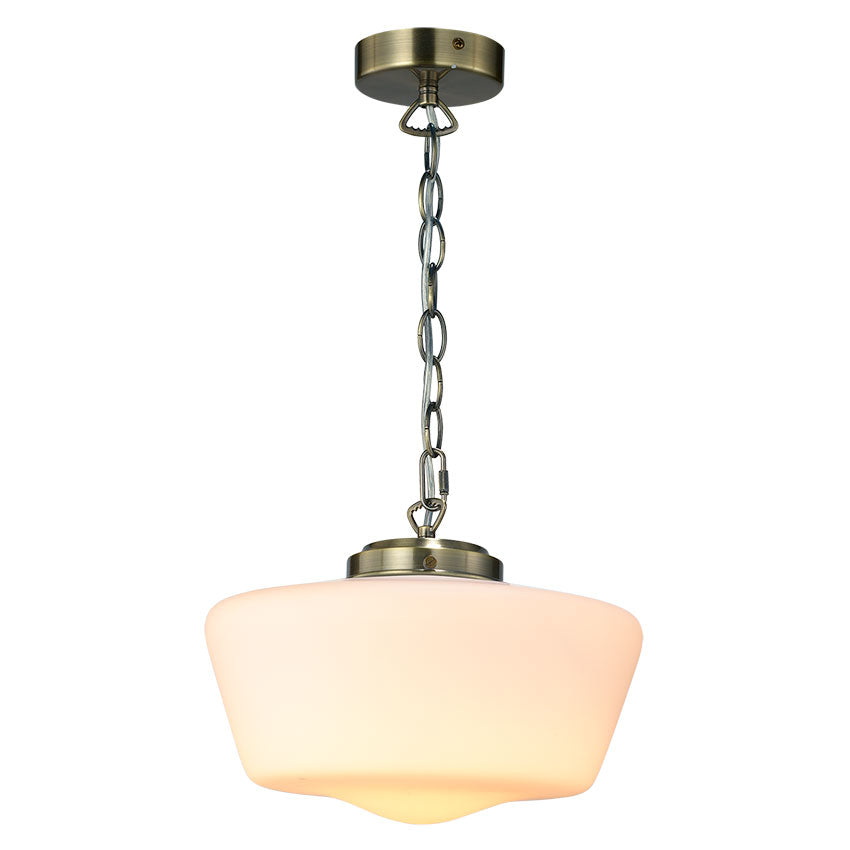School House Globe Bathroom Pendant IP44- Matt Black/ Antique Brass