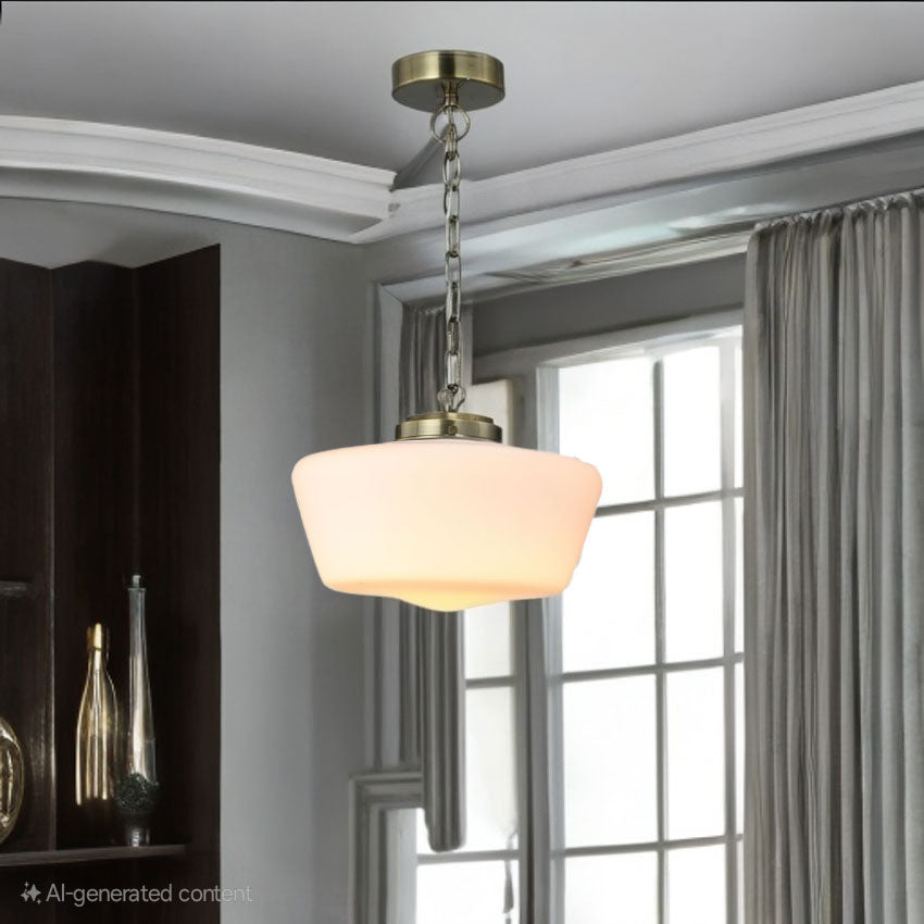 School House Globe Bathroom Pendant IP44- Matt Black/ Antique Brass