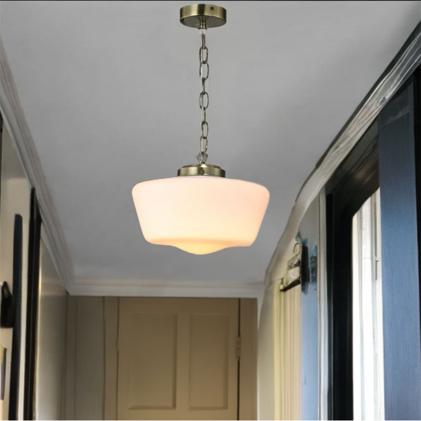 School House Globe Bathroom Pendant IP44- Matt Black/ Antique Brass