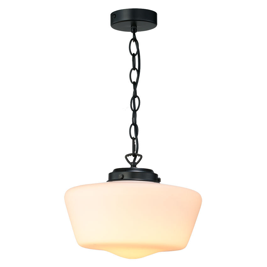 School House Globe Bathroom Pendant IP44- Matt Black/ Antique Brass