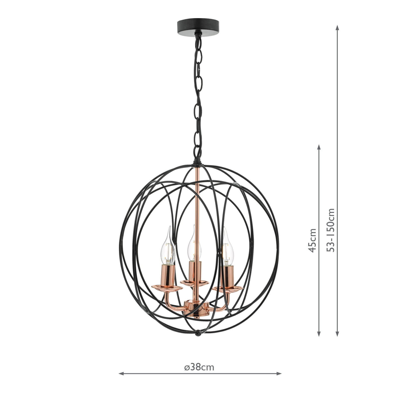 Phoenix 3/5Lt Centre Ceiling Light - Black & Copper Finish