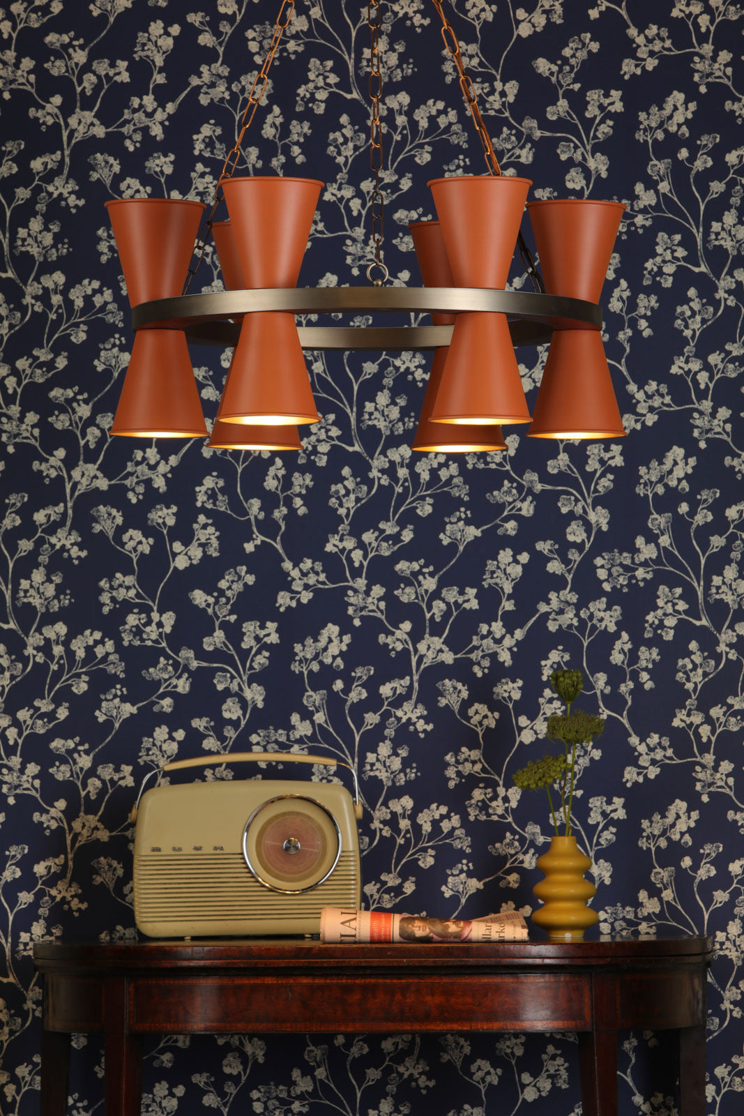 Putney 12 Light Multi-Arm Pendant In Antique Brass Comes With Bespoke Shades