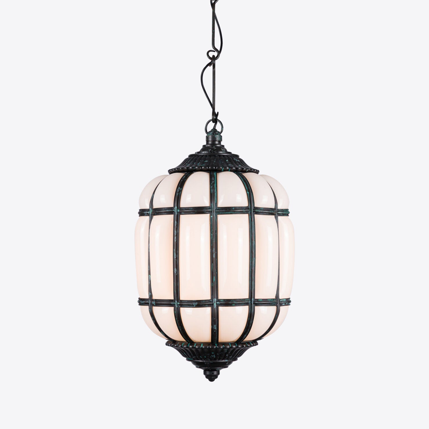 Battersea Opaline and Brass Hanging Lantern