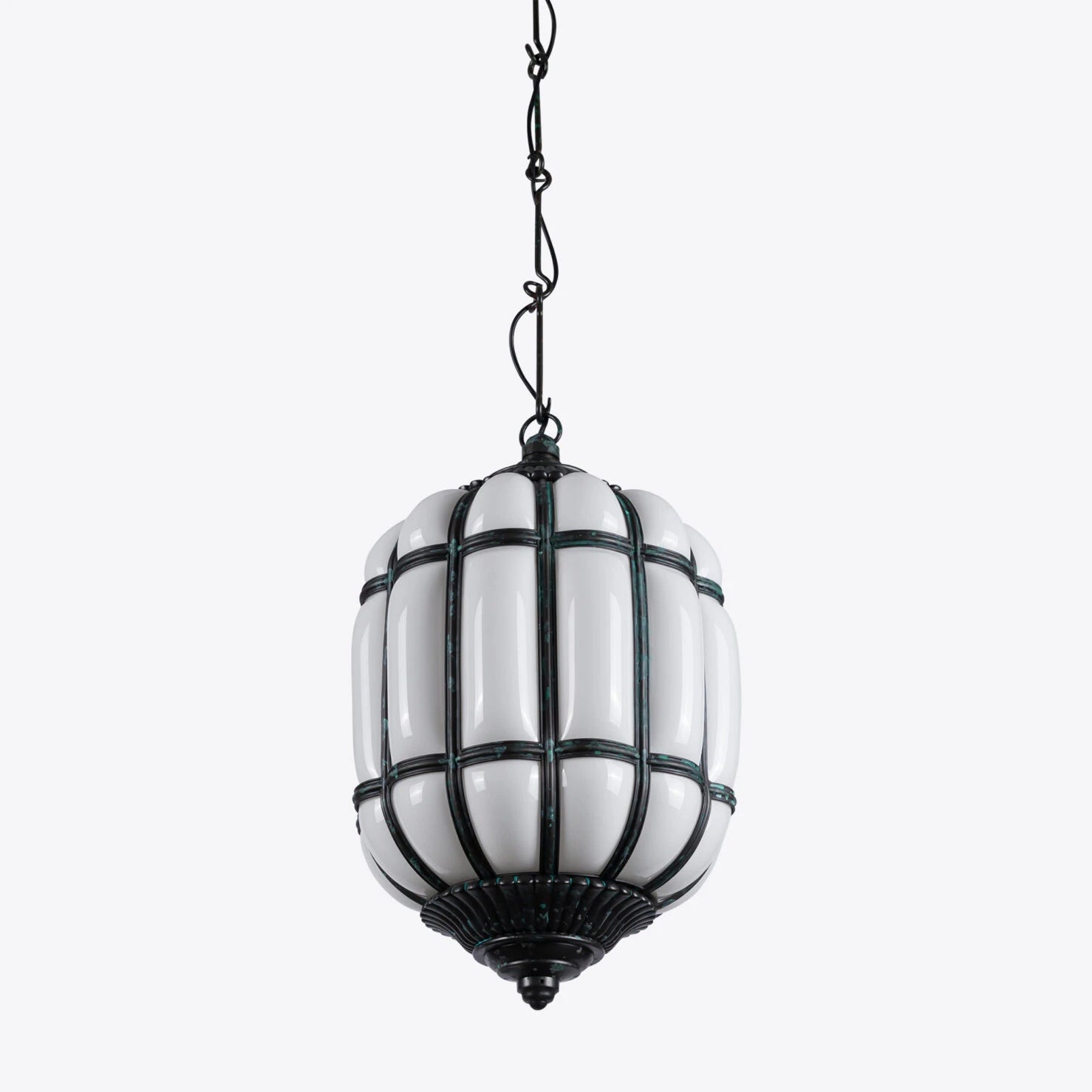 Battersea Opaline and Brass Hanging Lantern