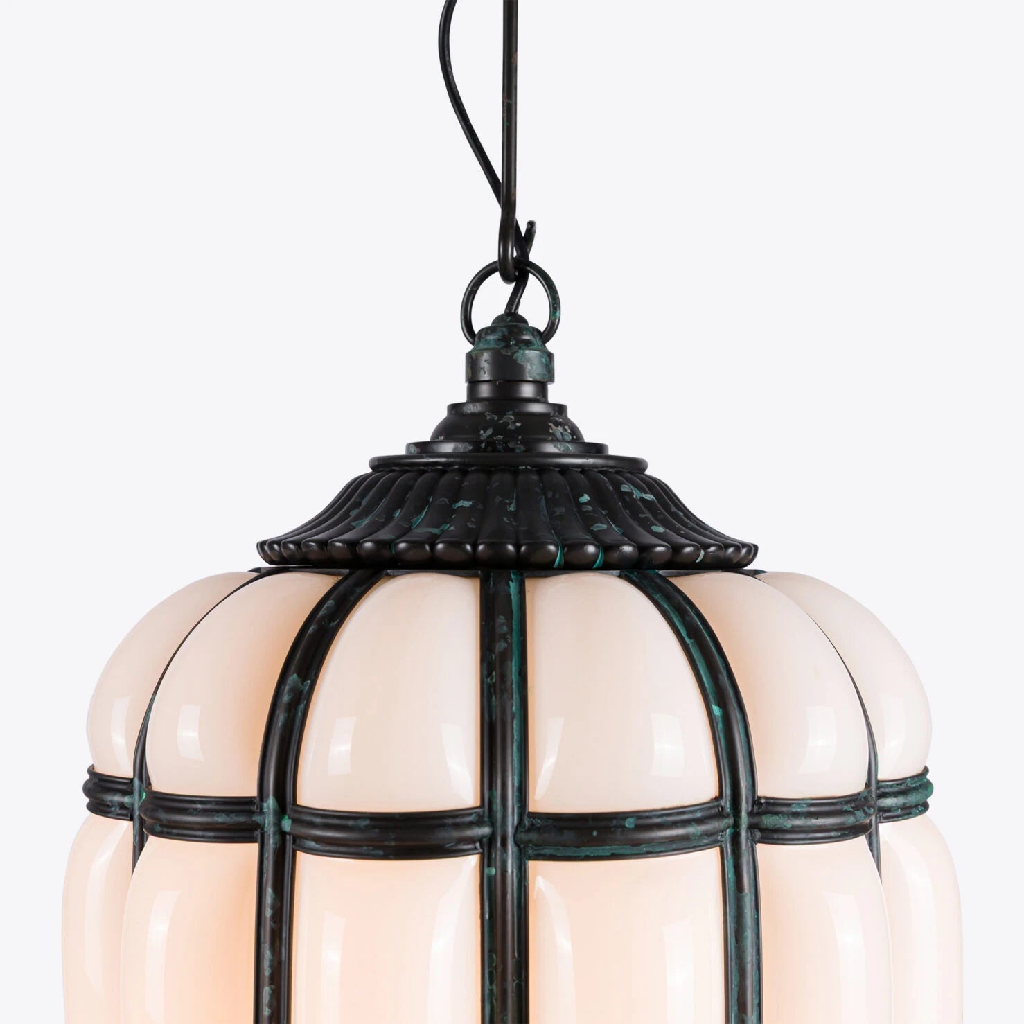 Battersea Opaline and Brass Hanging Lantern