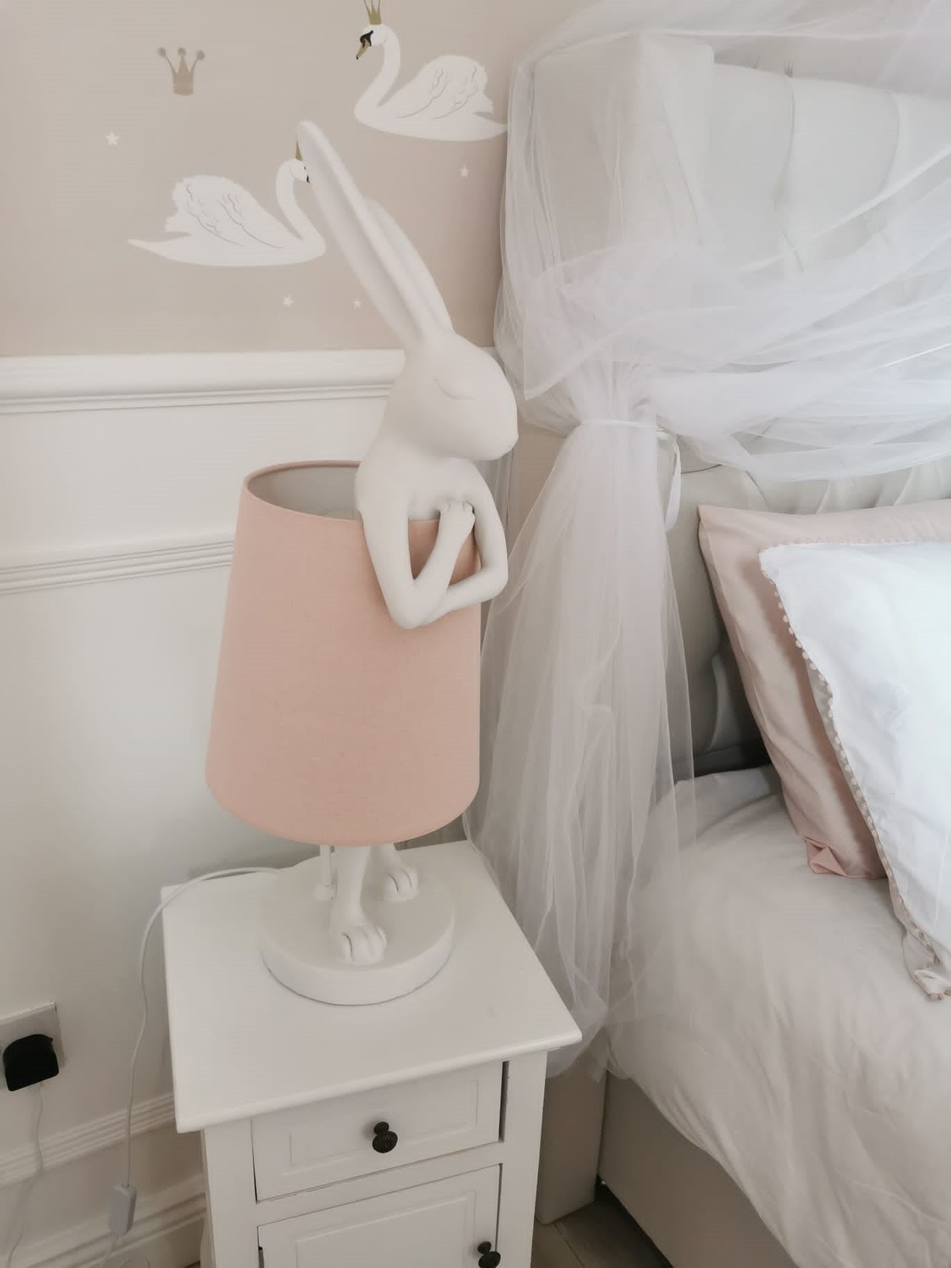 White Rabbit Pink Shade Table Lamp