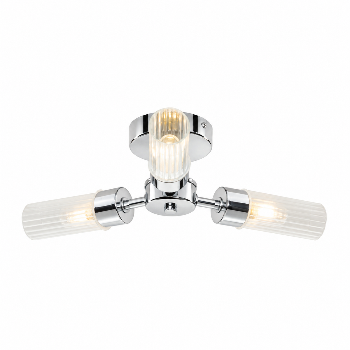 Ottawa Ribbed Three Light Bathroom Ceiling Flush Light- Chrome/ Black