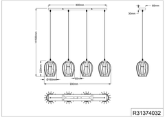 Grid 4Lt Linear Pendant - Black