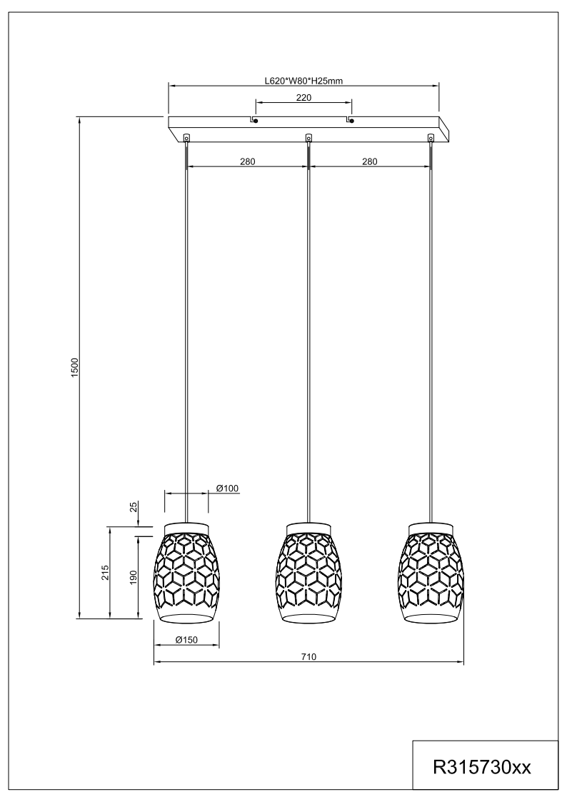 Bidar 3Lt Linear Pendant - Various Colours