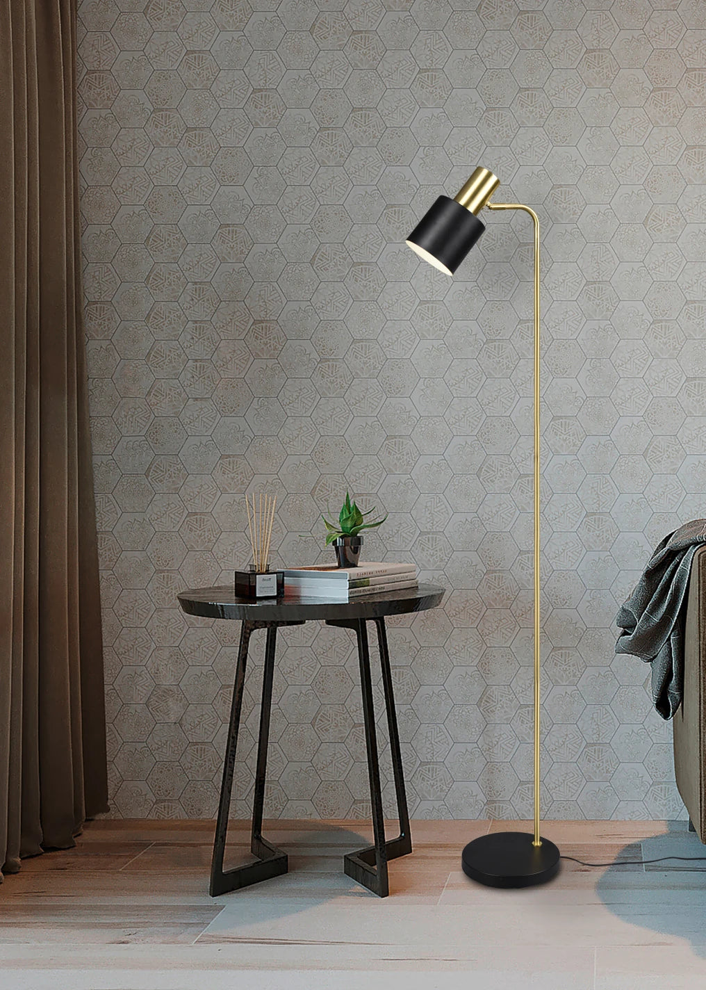 Adam Task/Reading Floor Lamp- Grey/Black & Gold