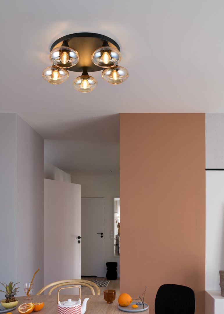 Divina 3/5Lt Ceiling lamp- Amber/ Smoke Finishes