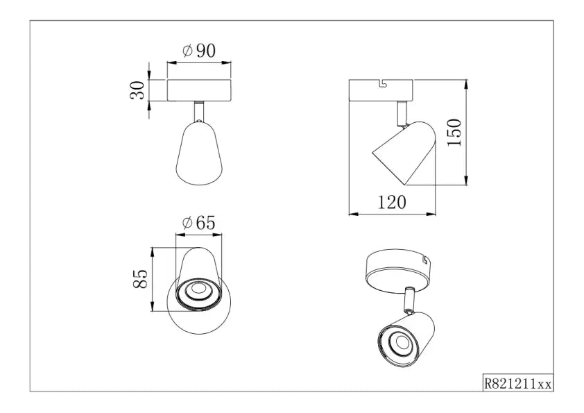 Toulouse Wall/Ceiling Spotlight - Black/White