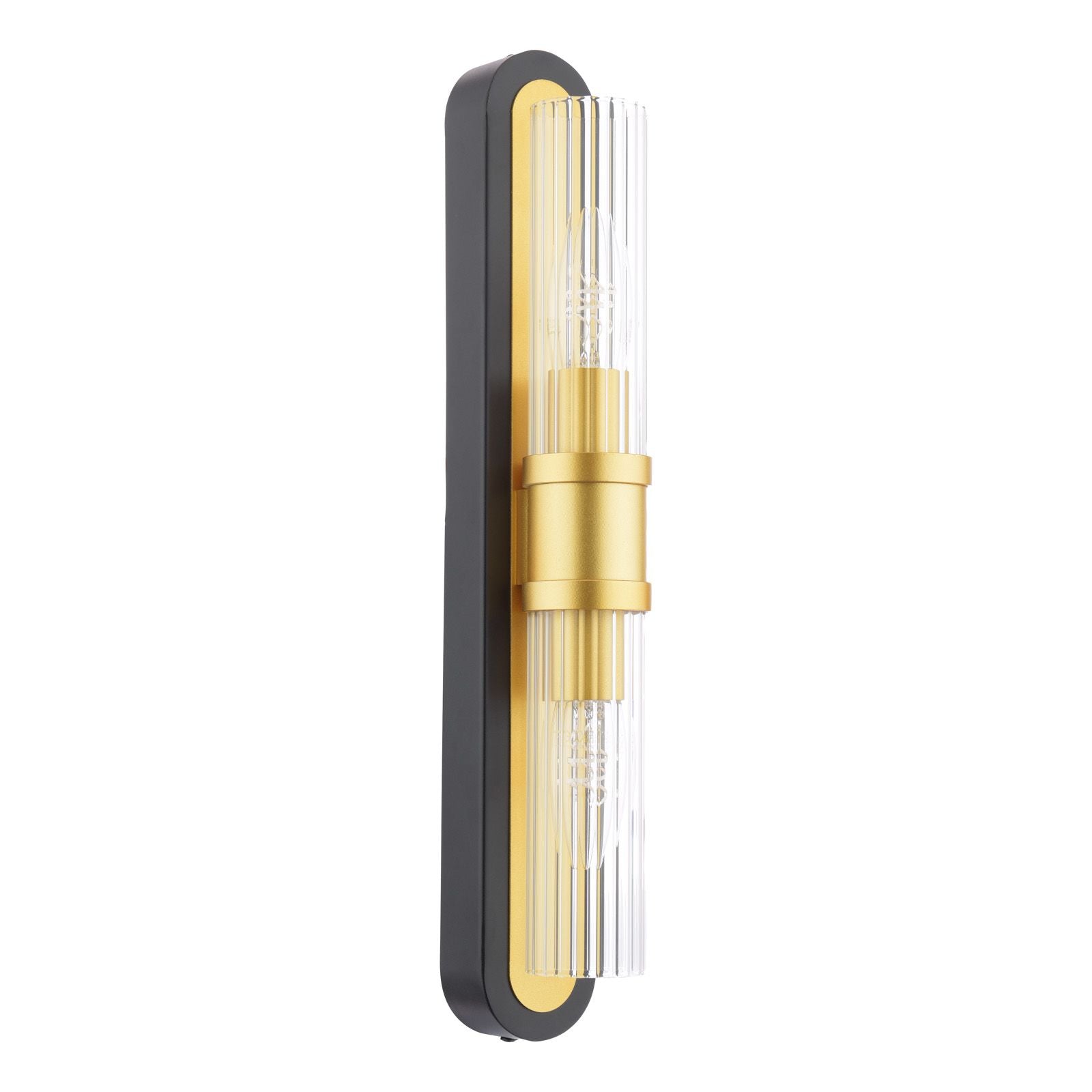 Rhian 2 Light Wall Light- Matt Black and Ribbed Glass
