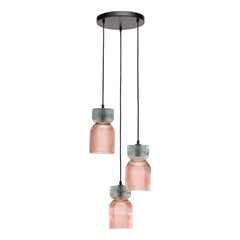 Rhubarb 3 Light Cluster Pendant Pink and Green Ribbed Glass E14