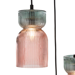 Rhubarb 3 Light Cluster Pendant Pink and Green Ribbed Glass E14