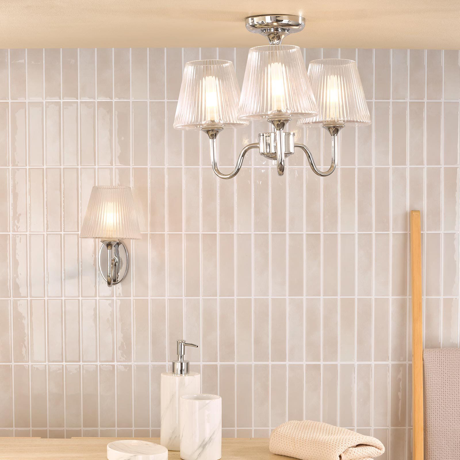 Rimaz Bathroom Wall Light IP44- Polished Chrome and Ribbed Glass