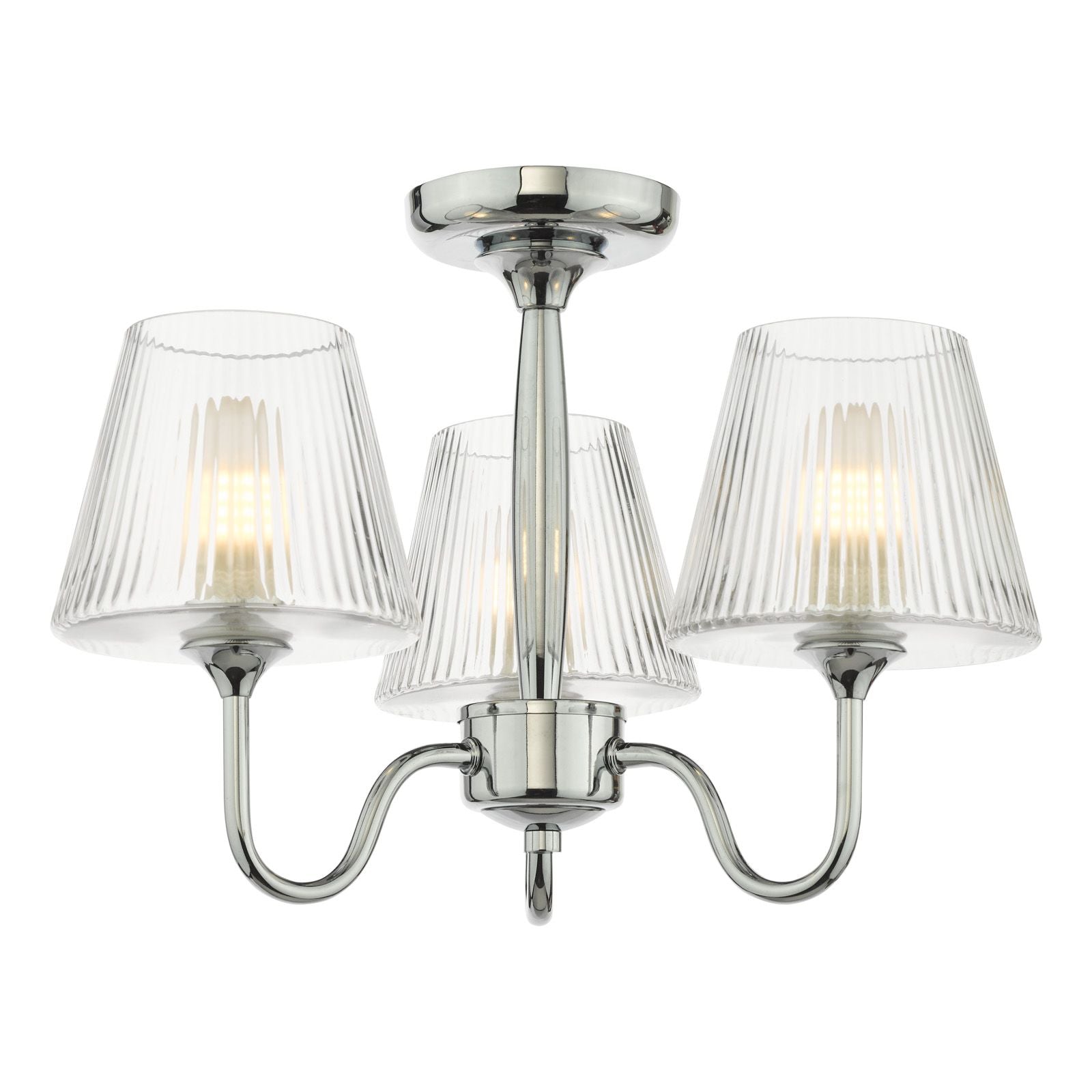 Rimaz 3 Light Bathroom Semi Flush IP44 Light- Polished Chrome and Ribbed Glass