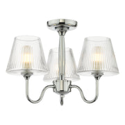 Rimaz 3 Light Bathroom Semi Flush IP44 Light- Polished Chrome and Ribbed Glass