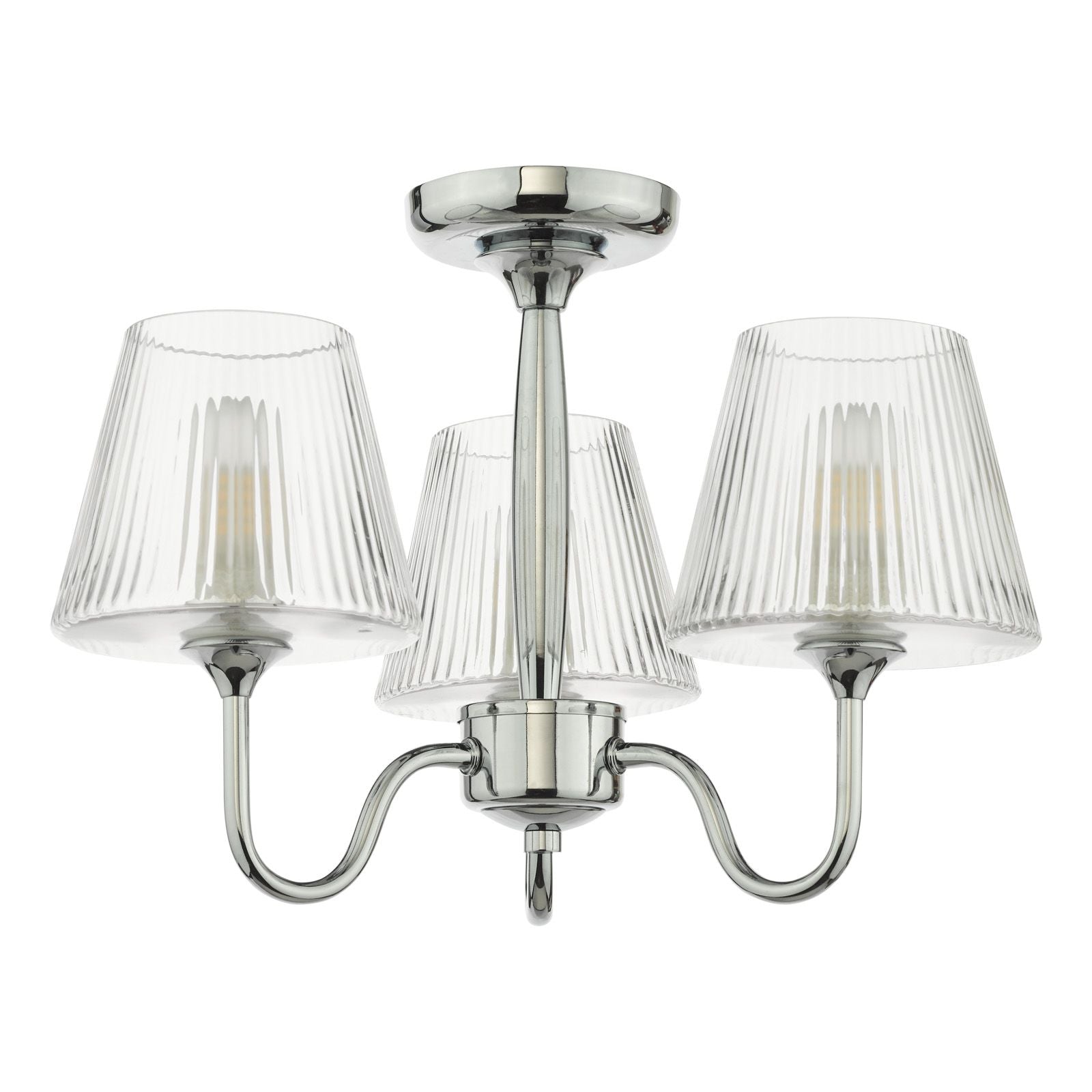 Rimaz 3 Light Bathroom Semi Flush IP44 Light- Polished Chrome and Ribbed Glass