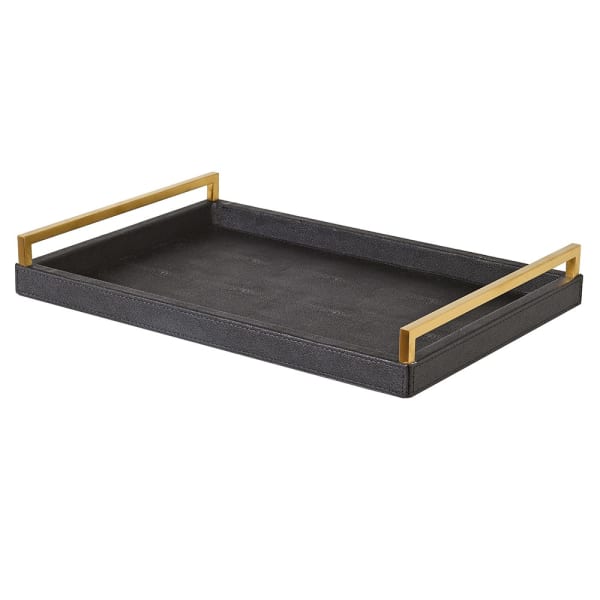 Black Faux Shagreen Tray with Handles - Christmas Gift