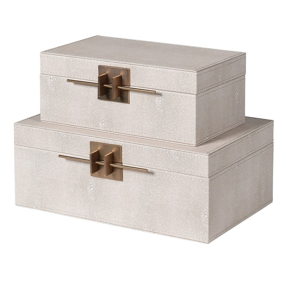 Set of 2 Ivory Crossbar Shagreen Boxes- Christmas Gift