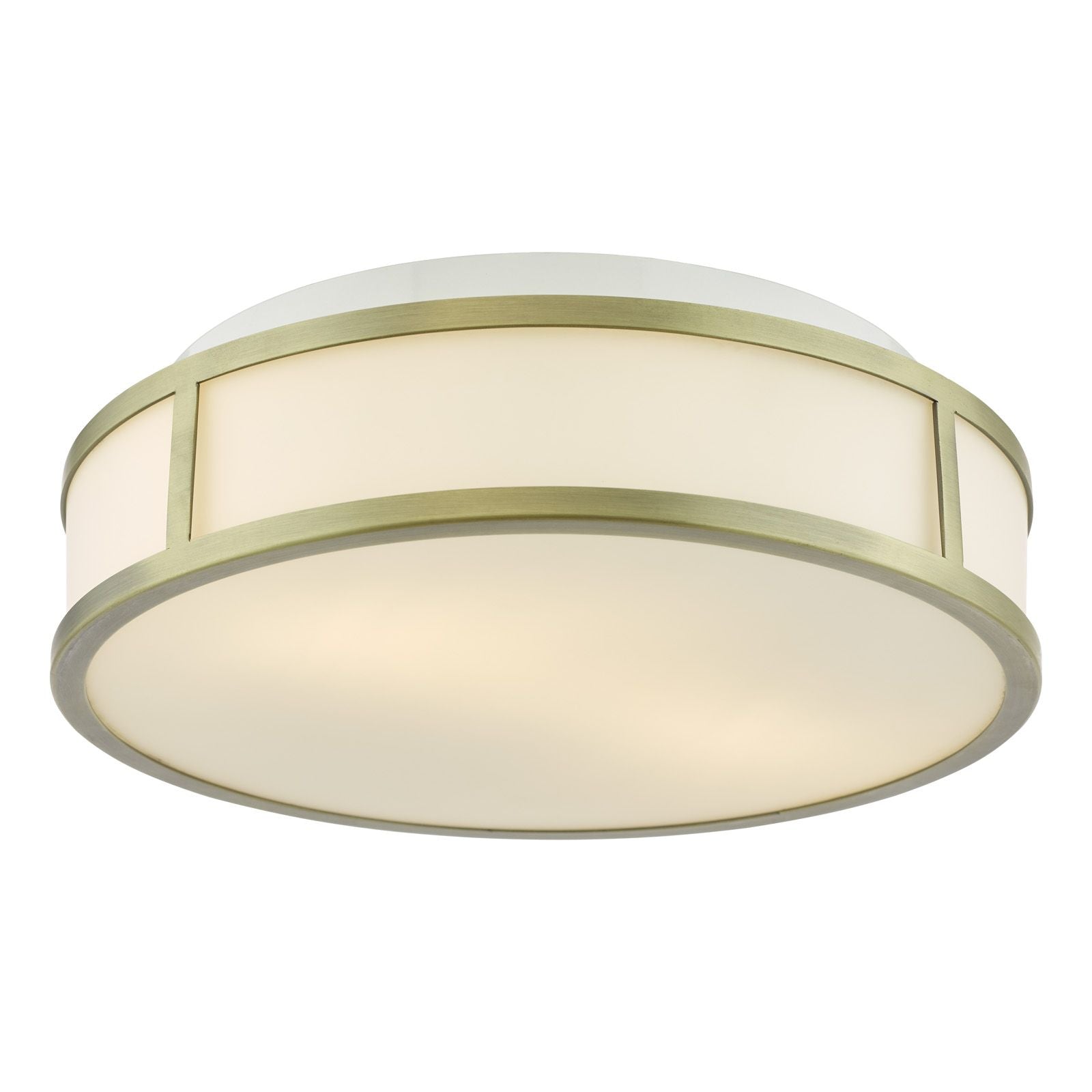 Royce 2 Light Bathroom Flush light IP44- Polished Chrome/ Antique Brass and Opal Glass