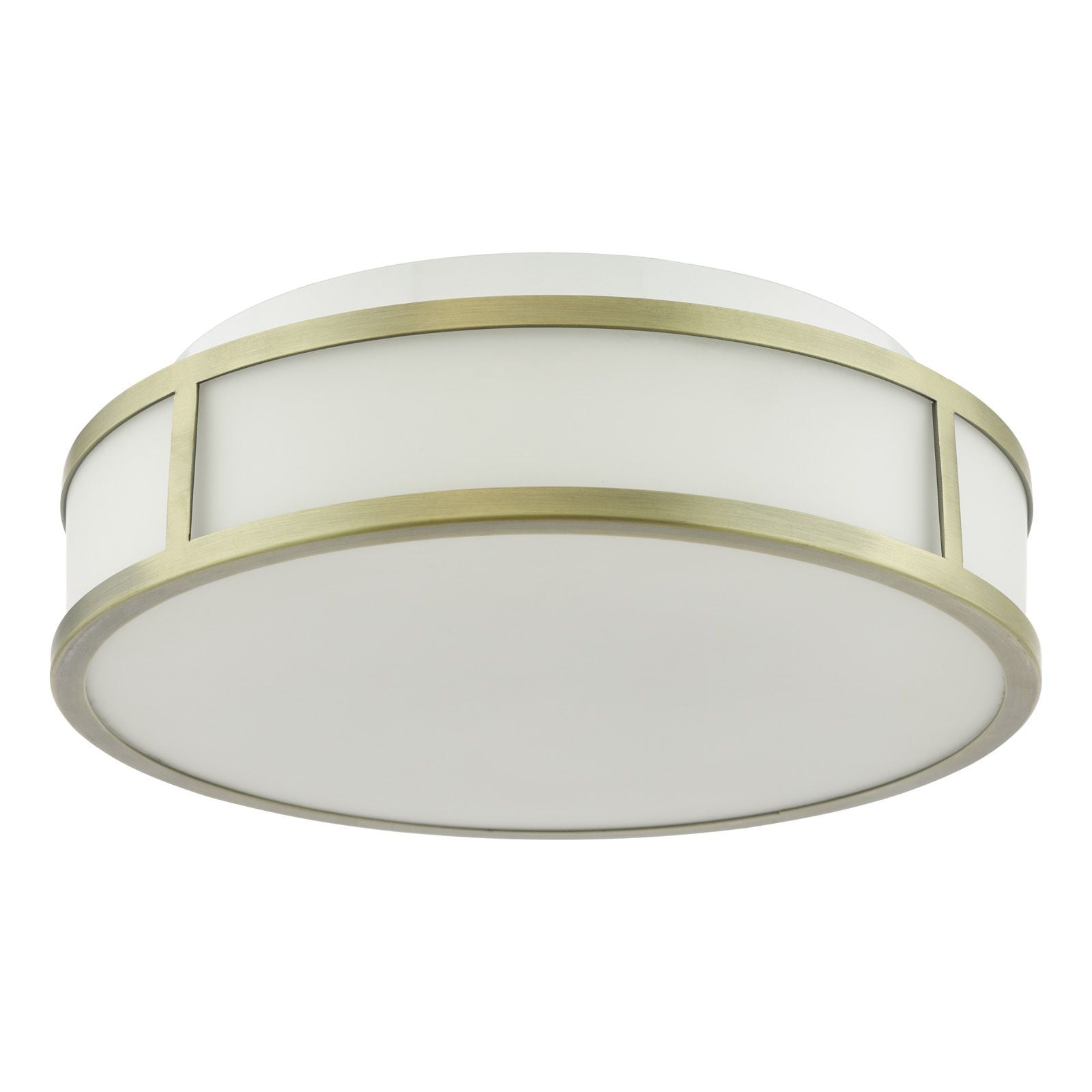 Royce 2 Light Bathroom Flush light IP44- Polished Chrome/ Antique Brass and Opal Glass