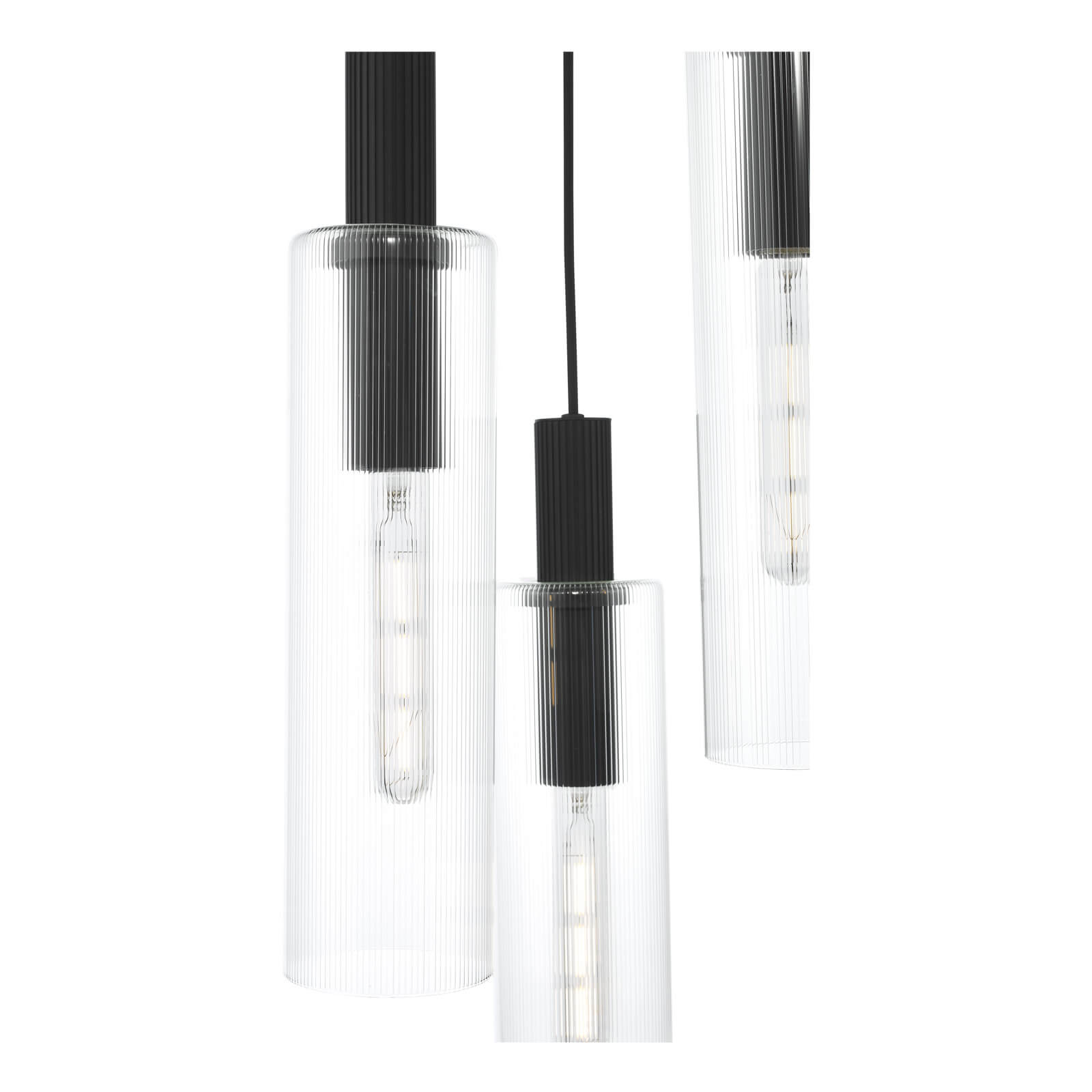 Ruben 3 Light Cluster Pendant Satin Silver and Ribbed Iridised Glass/Satin Black & Ribbed Glass E27