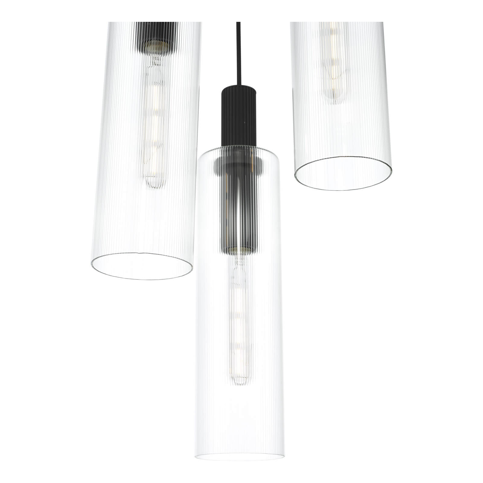 Ruben 3 Light Cluster Pendant Satin Silver and Ribbed Iridised Glass/Satin Black & Ribbed Glass E27