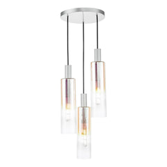 Ruben 3 Light Cluster Pendant Satin Silver and Ribbed Iridised Glass/Satin Black & Ribbed Glass E27