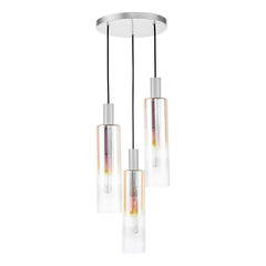 Ruben 3 Light Cluster Pendant Satin Silver and Ribbed Iridised Glass/Satin Black & Ribbed Glass E27